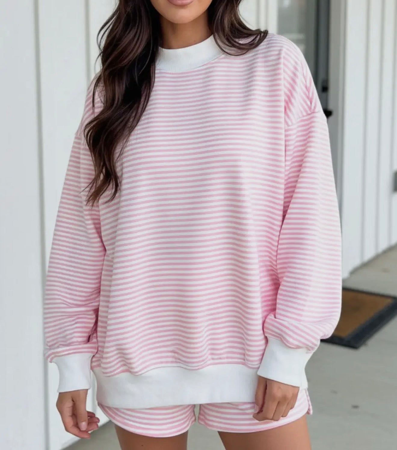 Pink Striped Mockneck Set