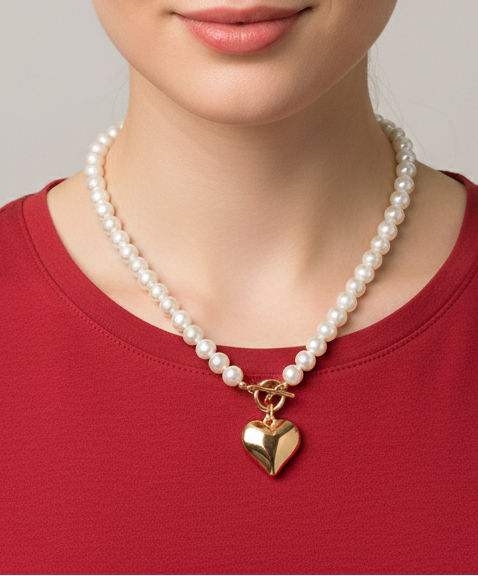 Chunky Heart Pearl Necklace